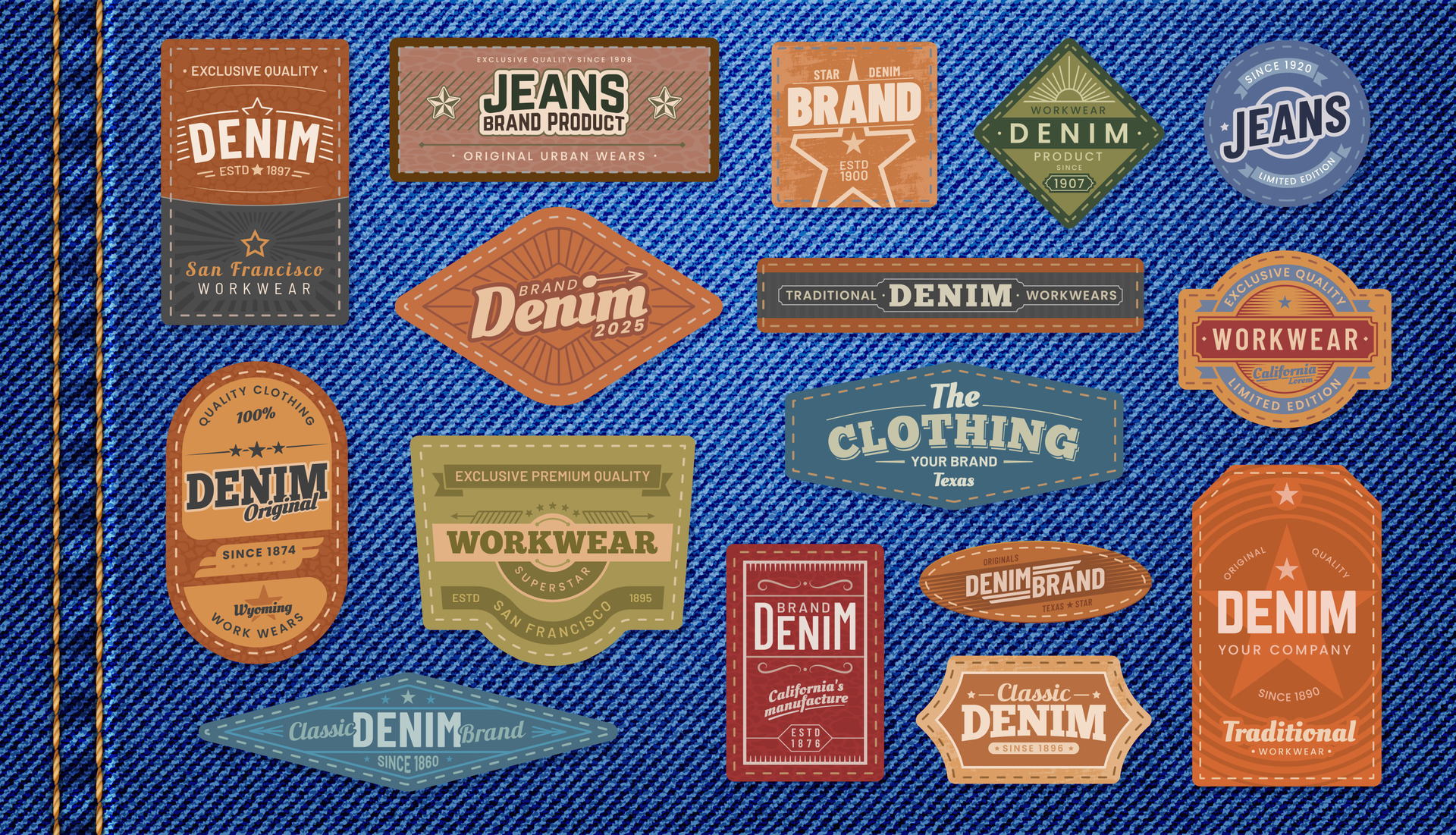 Denim jeans leather patches and labels vector set 29694640 Vector Art