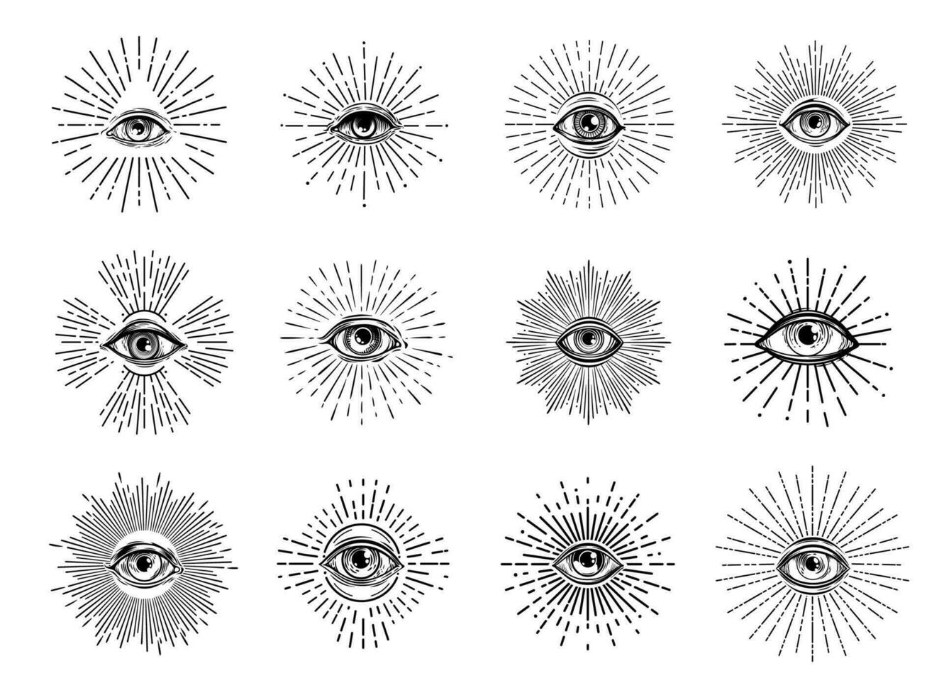 providencia Illuminati ojo, oculto símbolos, tatuajes vector