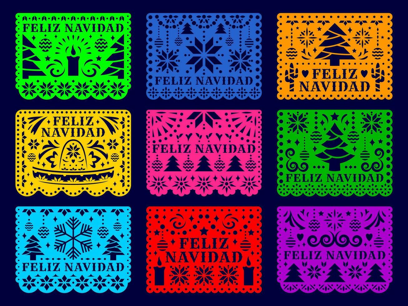 feliz navidad mexicano papel picado banderas guirnalda vector