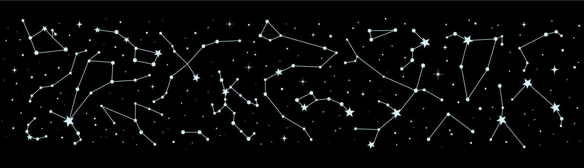 estrellas constelación en noche cielo mapa, astrología vector