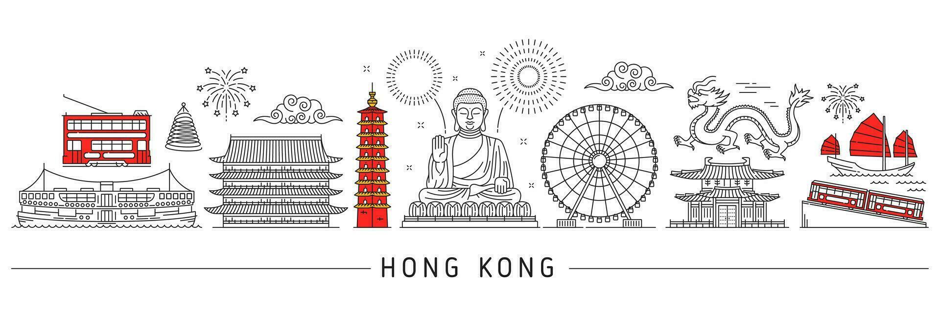 hong kong silueta. cantonés viaje puntos de referencia vector