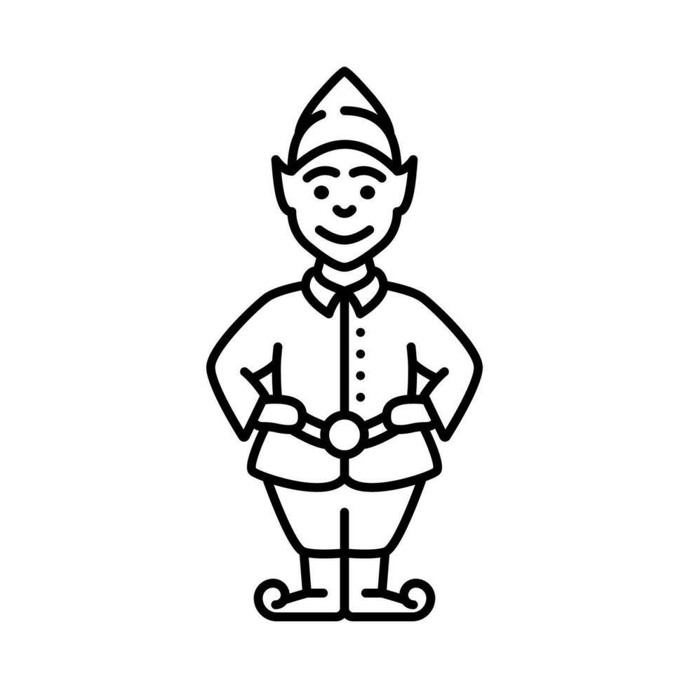 Christmas elf funny character thin line icon vector