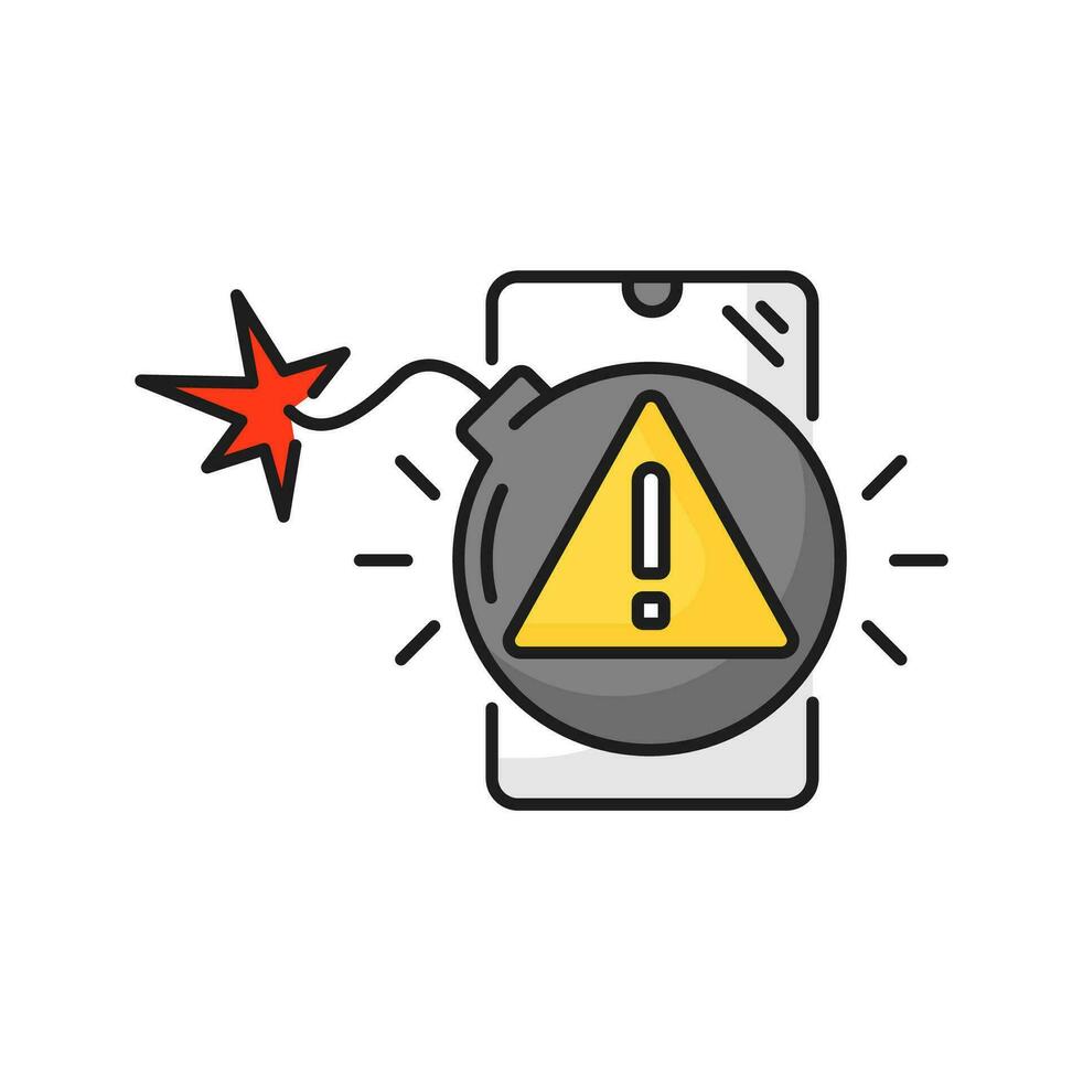 Smartphone with burning bomb and attention sign vector