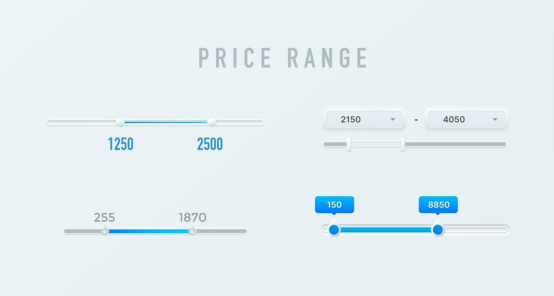 Price range sliders and filters interface elements vector