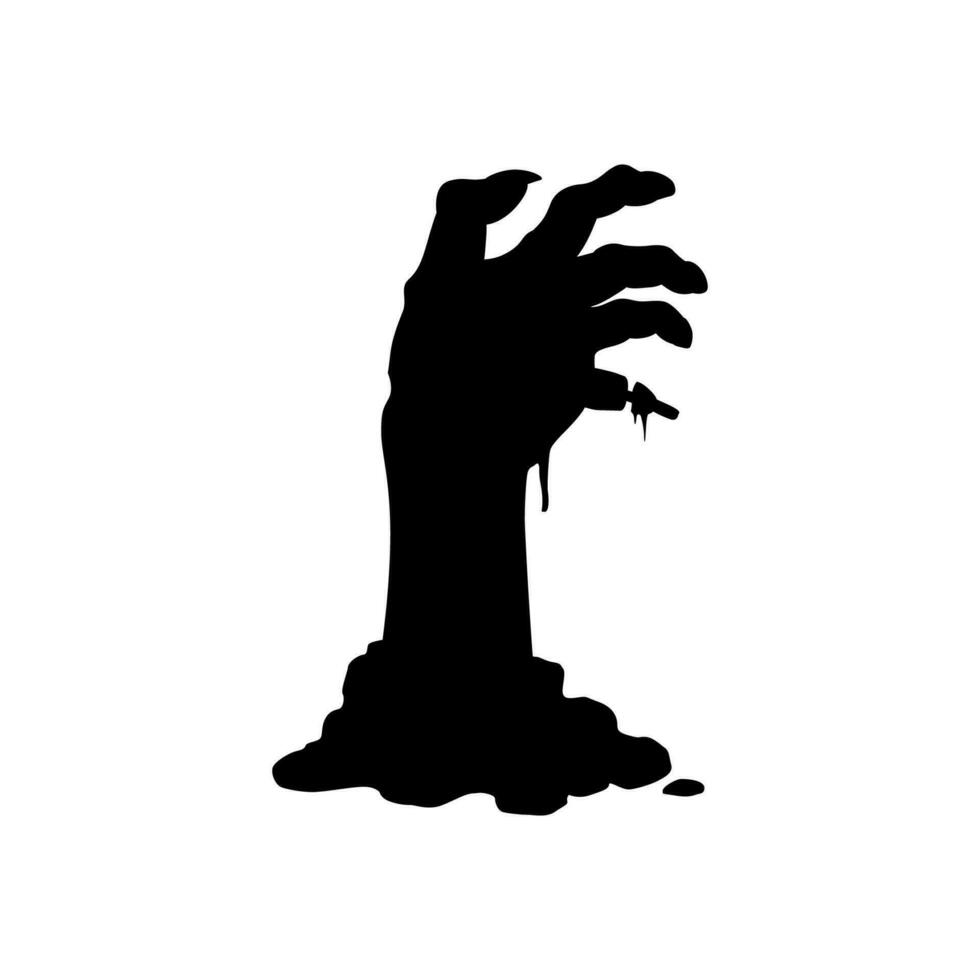 Zombie hand black silhouette, eerie decaying palm vector