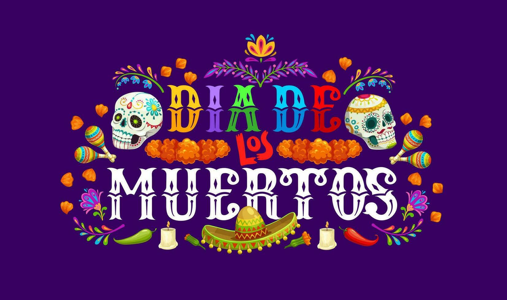 día de muerto mexicano fiesta calaveras y flores vector