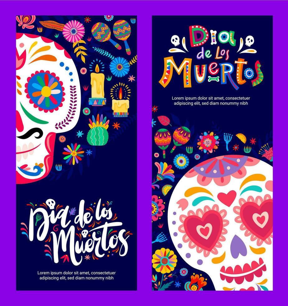 Dia de Los Muertos or Day of Dead holiday banners vector