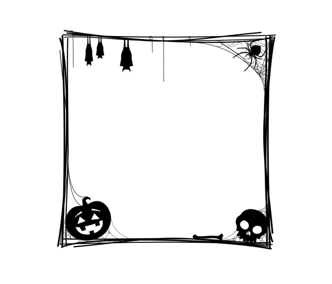 Black Halloween holiday frame pumpkin, bat, spider vector