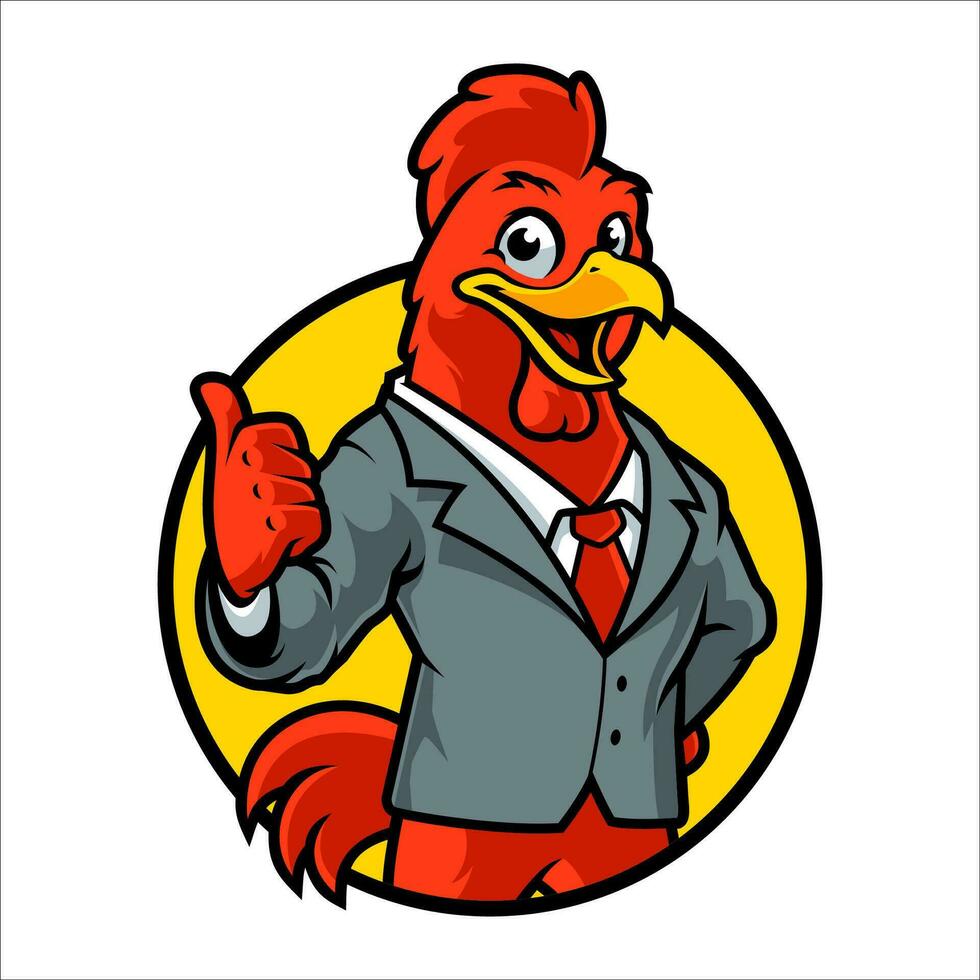 RED CHICKEN COCK CARTOON WEARING SUIT vector