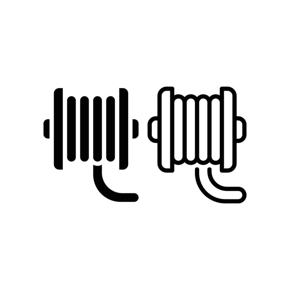 bobina cable carrete línea y glifo icono. cable eléctrico cable en un carrete. rodar de cable enrutamiento cuerda símbolo. sencillo pictograma contorno y sólido estilo. vector ilustración. diseño en blanco antecedentes eps 10