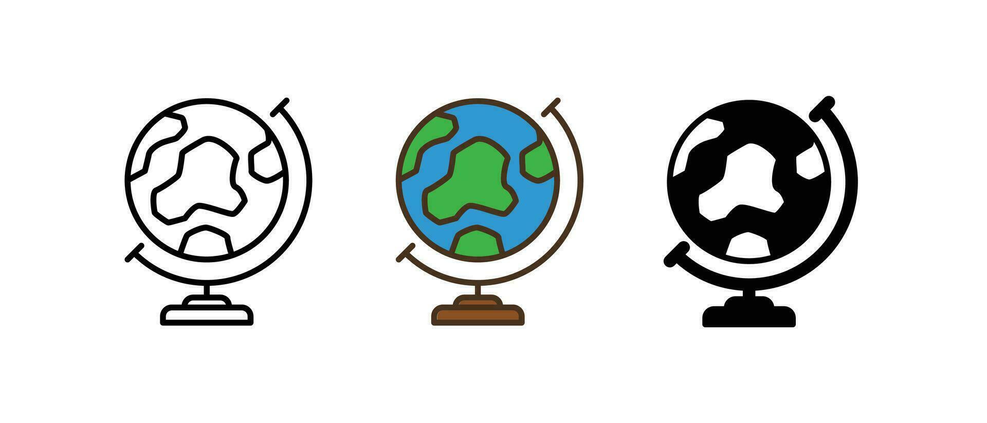 Travel the world with your fingertips using world globe as complete map of world, representing earth planet. Geography school earth globe icon. Vector illustration. Design on white background. EPS 10