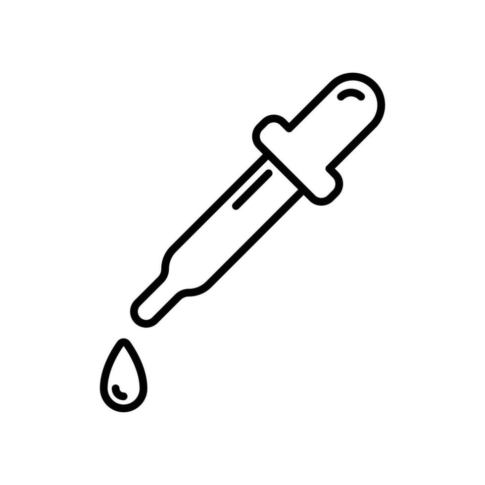 Dropper picker lab Line icon style. Pipette with liquid eye dropper medical. Droplet test in science chemical laboratory for web, app symbol. Vector illustration. Design on white background. EPS 10