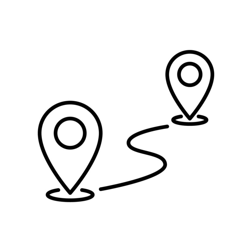 Route gps distance icon. Route location concept of path and road. Start and end journey. Map Navigation with 2 pins search location. Line style Vector illustration. Design on white background. EPS 10