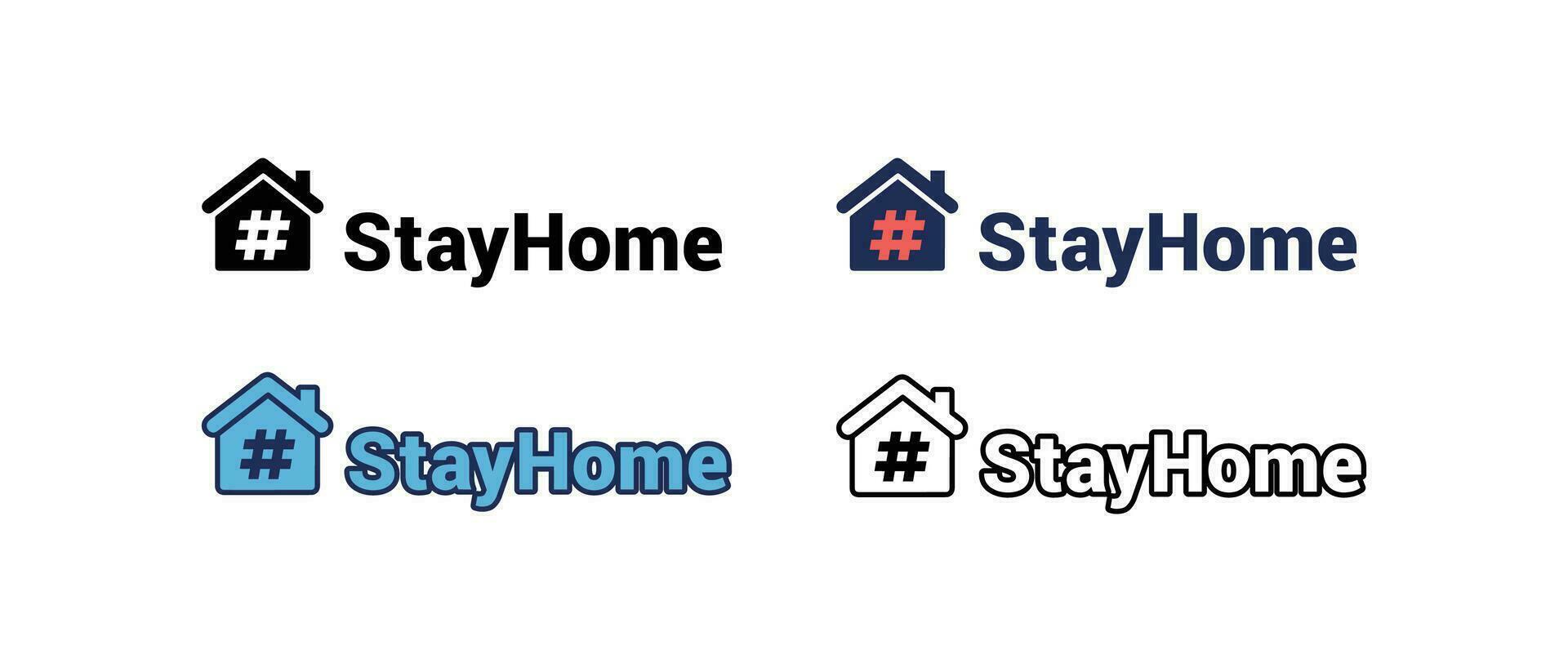 I stay at home. Coronavirus outbreak precaution. Warning advice in pandemic quarantine. Stay at home slogan with house and hastag inside icon. Vector illustration. Design on white background. EPS10.