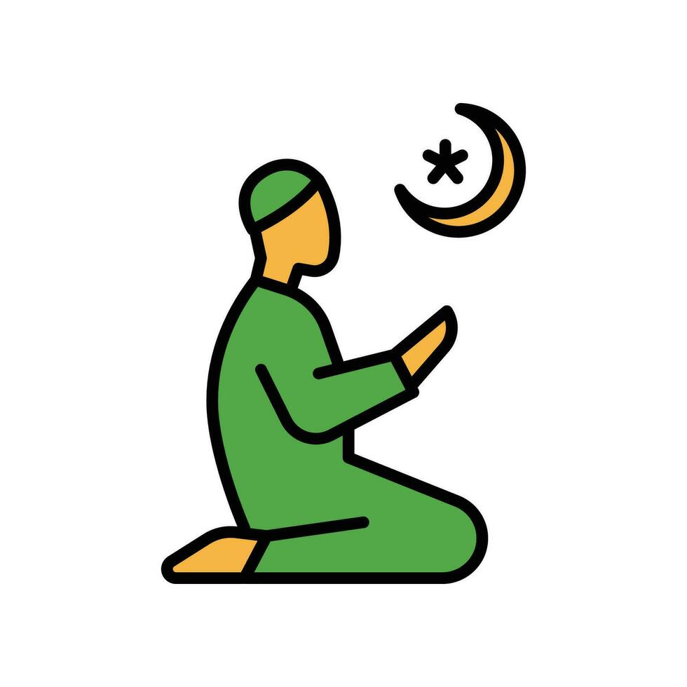 Orando y hacer un montón de duaa en diario salaah oraciones. taraweeh, tarawih en Ramadán kareem musulmán Adoración signo. Islam,musulmán,ramadán,religión icono.vector ilustración.diseño en blanco fondo eps10 vector