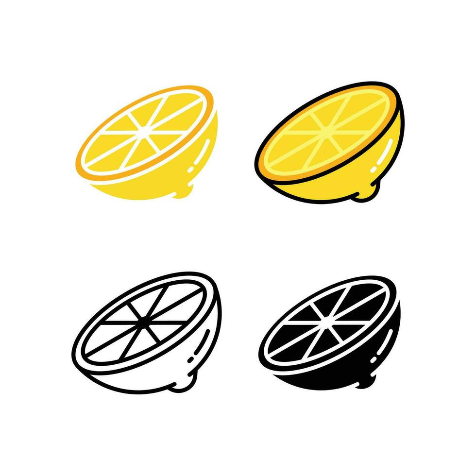 Fresh lemon slices. sliced lemon fruit. lemon cut for tropical juice. lime fruit. lemonade slice. Half of lemon icon. vector illustration. design on white background. EPS10