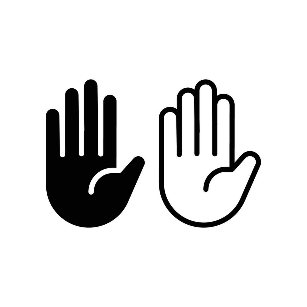 Hand line and glyph icon. Silhouette Hand palm stop sign. Five Fingers symbol for forbidden ban sign. outline and solid style. Vector illustration. Design on white background. EPS 10