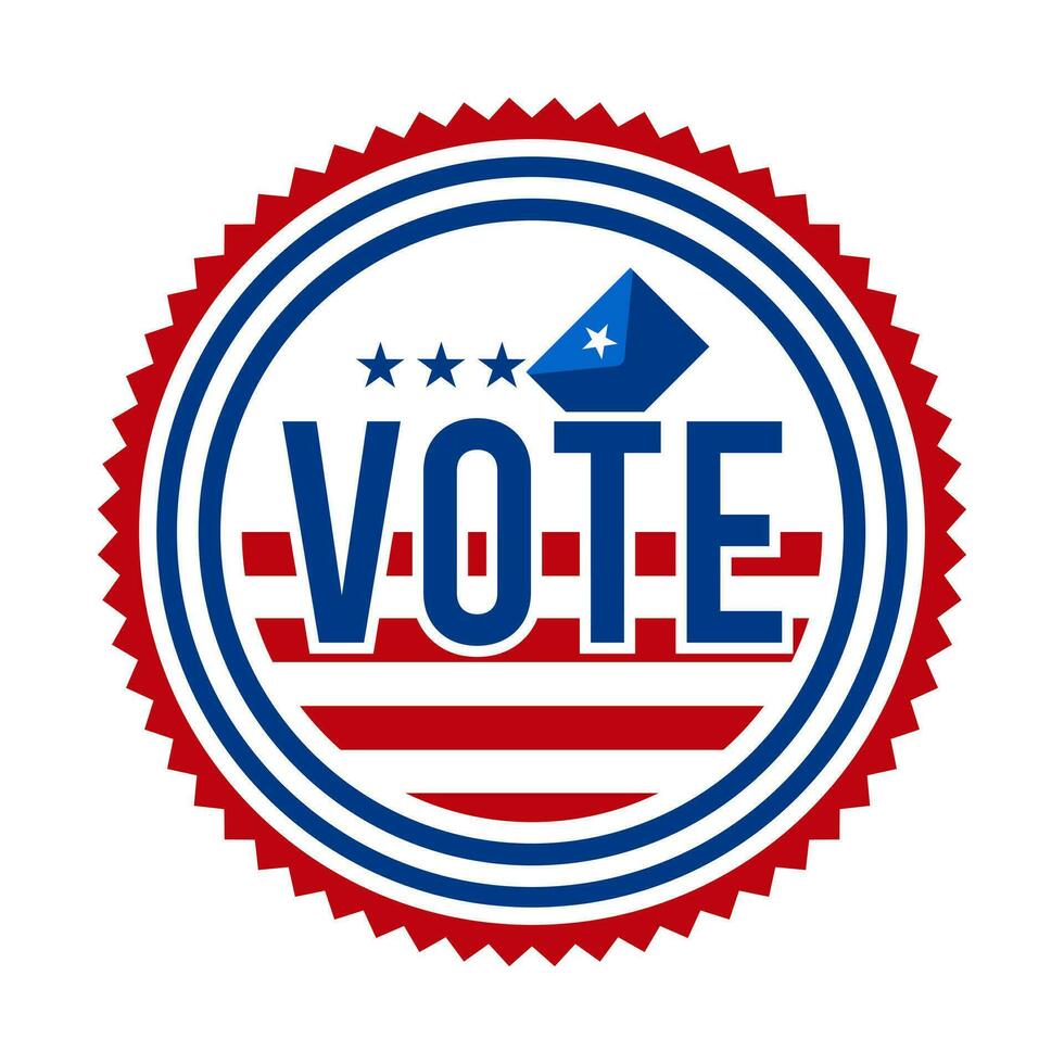 Presidential Election Vote Badge. USA Patriotic Stars and Stripes. United States of America Democratic or Republican President Party Support Pin, Stamp, Brooch or Button. vector