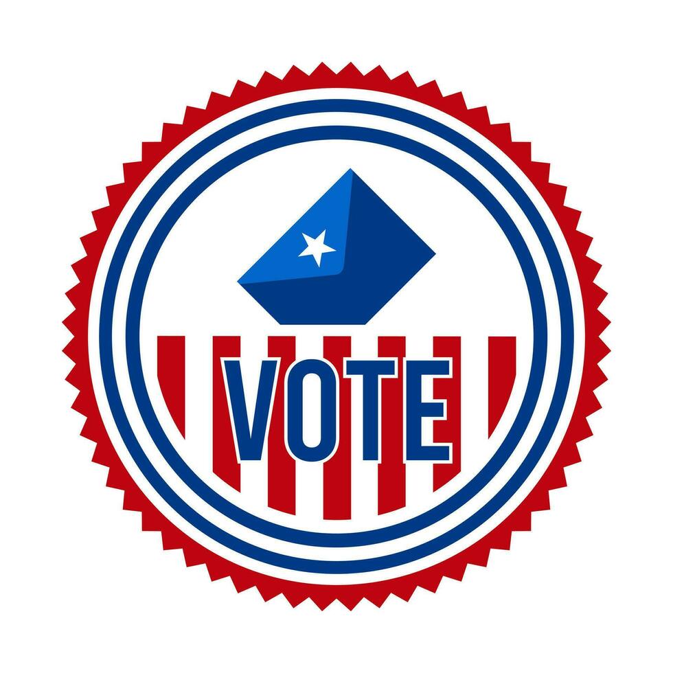 presidencial elección votar insignia. Estados Unidos patriótico estrellas y rayas. unido estados de America democrático o republicano presidente fiesta apoyo alfiler, estampilla, broche o botón. vector