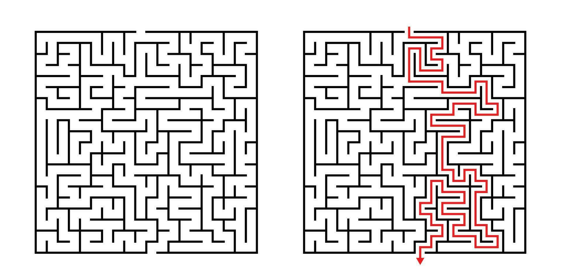 vector cuadrado laberinto - laberinto con incluido solución en negro rojo. gracioso educativo mente juego para coordinación, problemas resolviendo, decisión haciendo habilidades prueba.