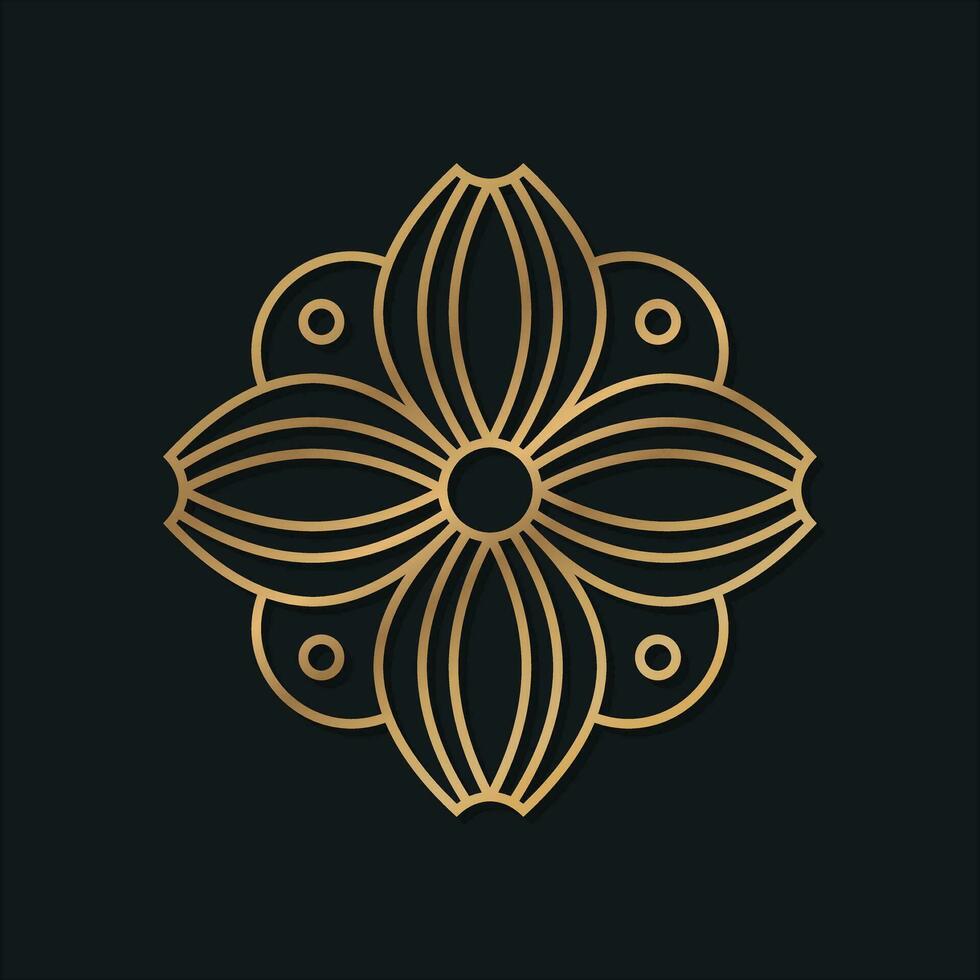 elegante y ornamental logo diseño presentando floral y geométrico patrones en un negro antecedentes vector