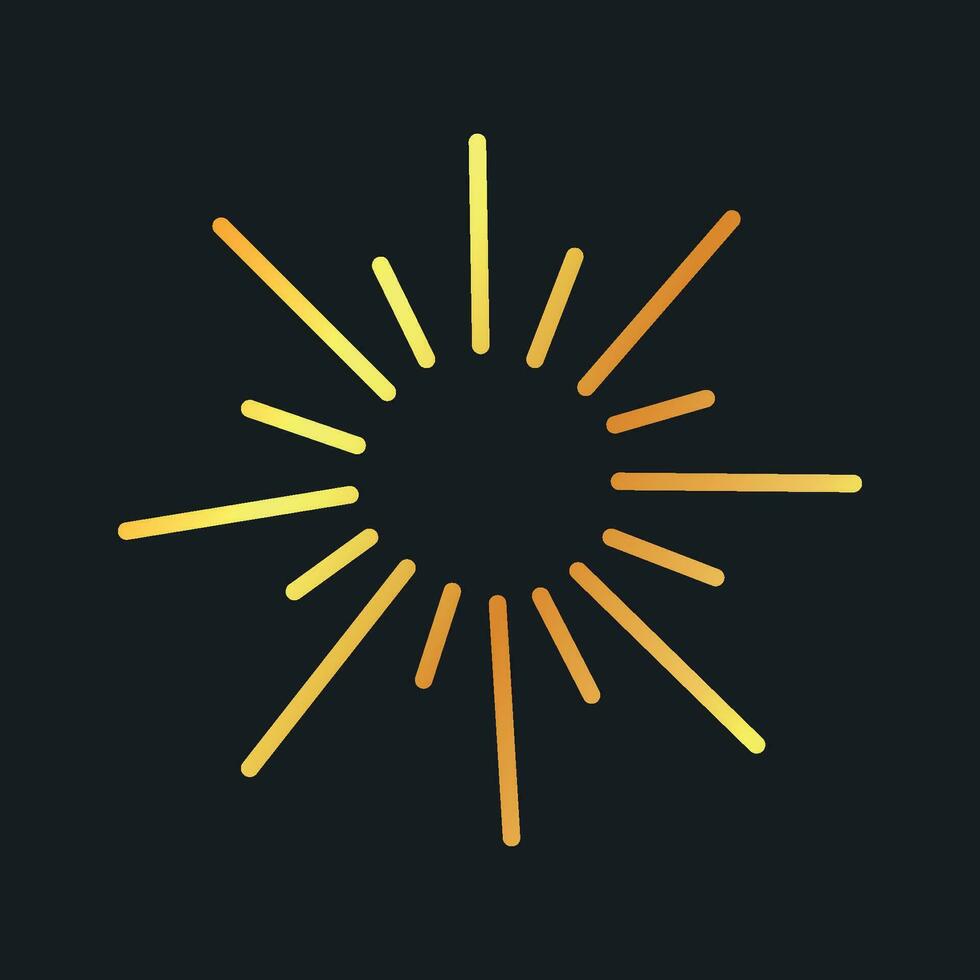 Golden gradient drawing of minimalistic sun isolated on dark background. Metallic sunburst image, a cute decorative element. vector