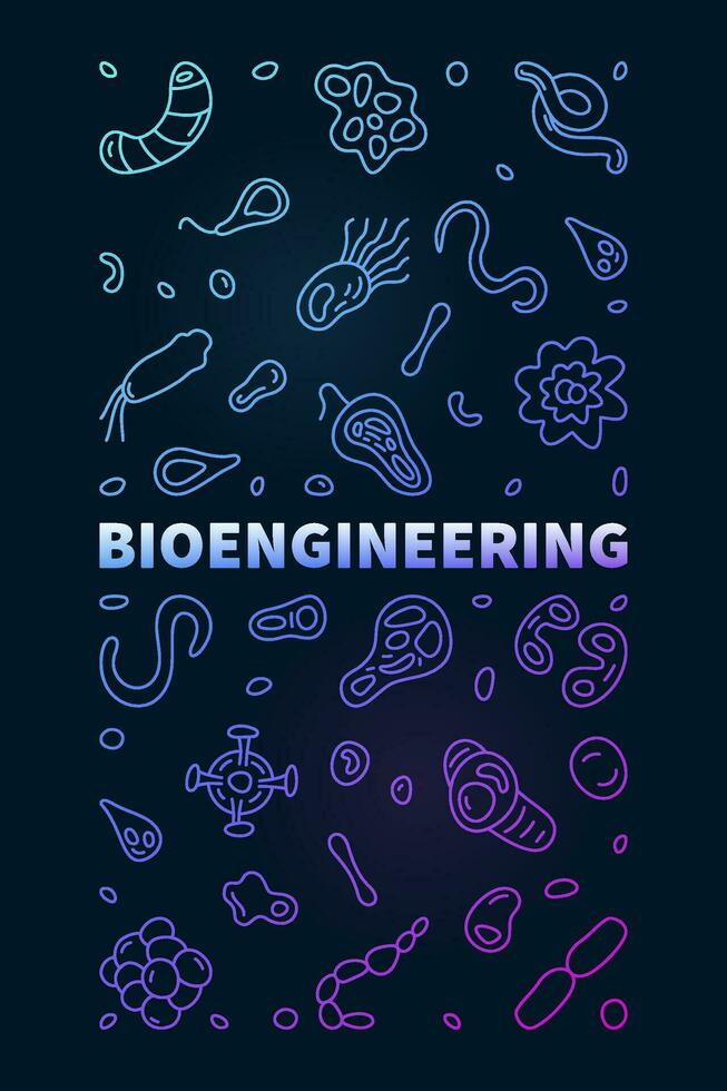 Bioengineering vector Research concept vertical outline colored banner - Bio Engineering creative illustration