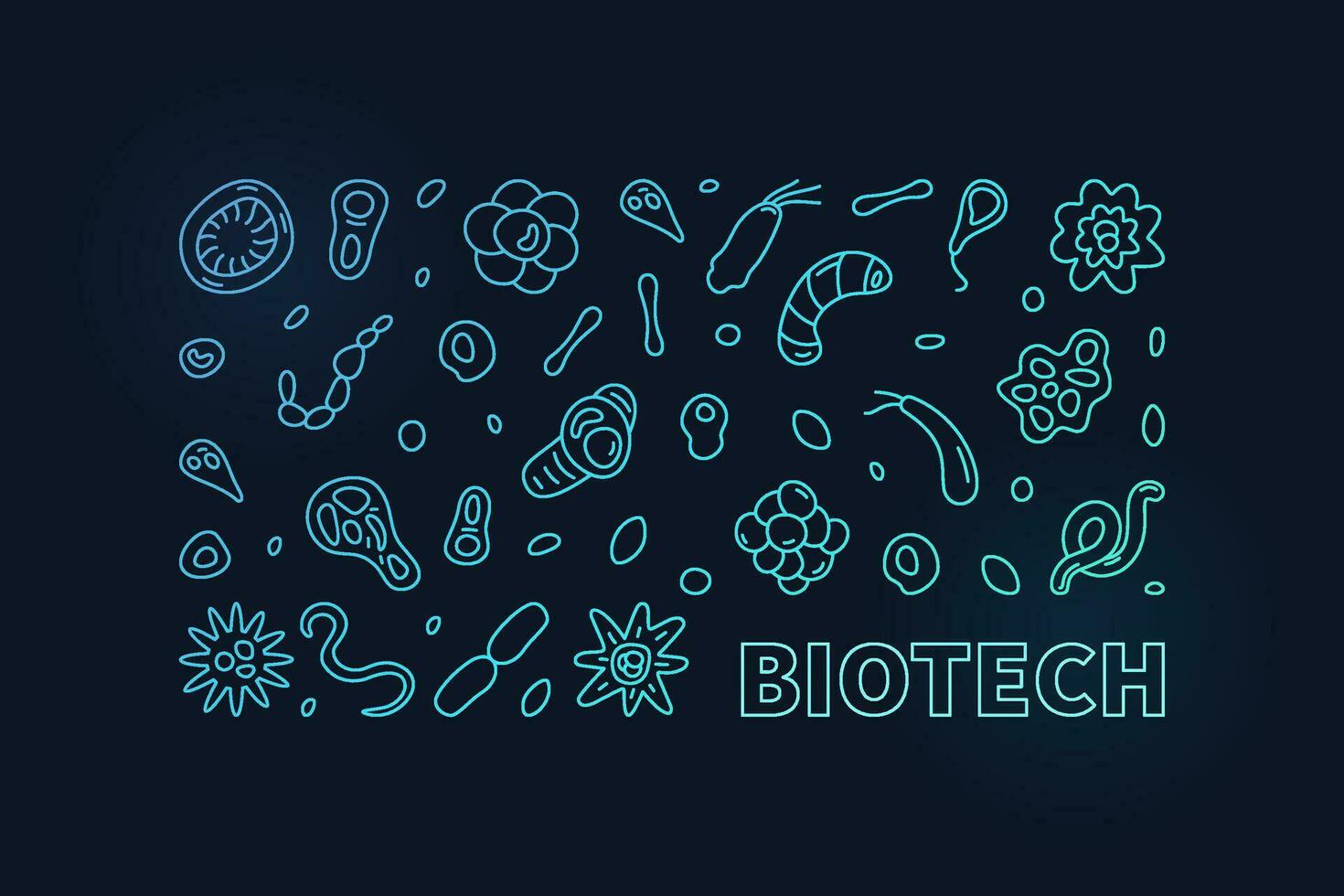 biotecnología concepto línea vector de colores horizontal bandera. biotecnología contorno ilustración