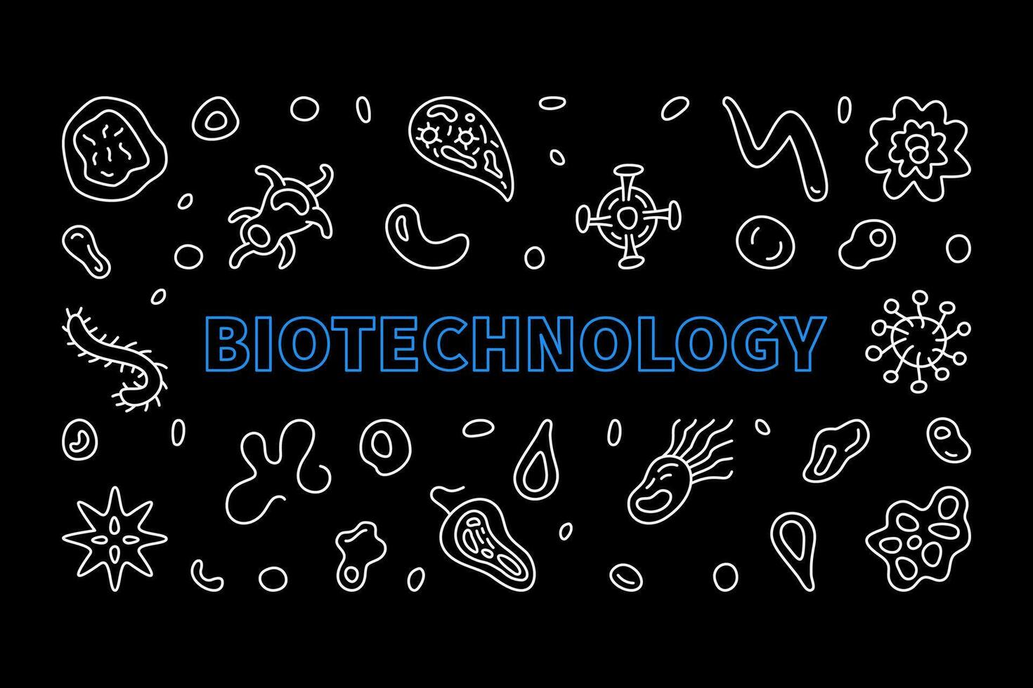 Biotechnology Science concept outline vector dark horizontal banner