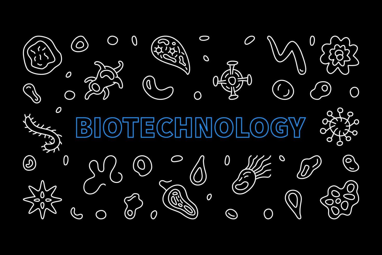 biotecnología Ciencias concepto contorno vector oscuro horizontal bandera