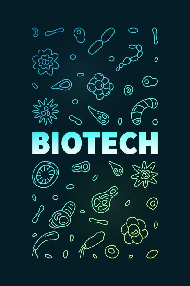 Biotech concept thin line vector vertical colored banner - Biotechnology Science outline illustration