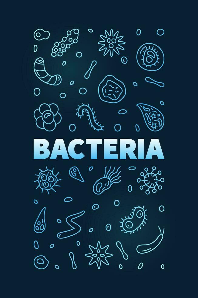 Bacteria concept vector blue vertical banner with bacterium thin line symbols - Science modern illustration