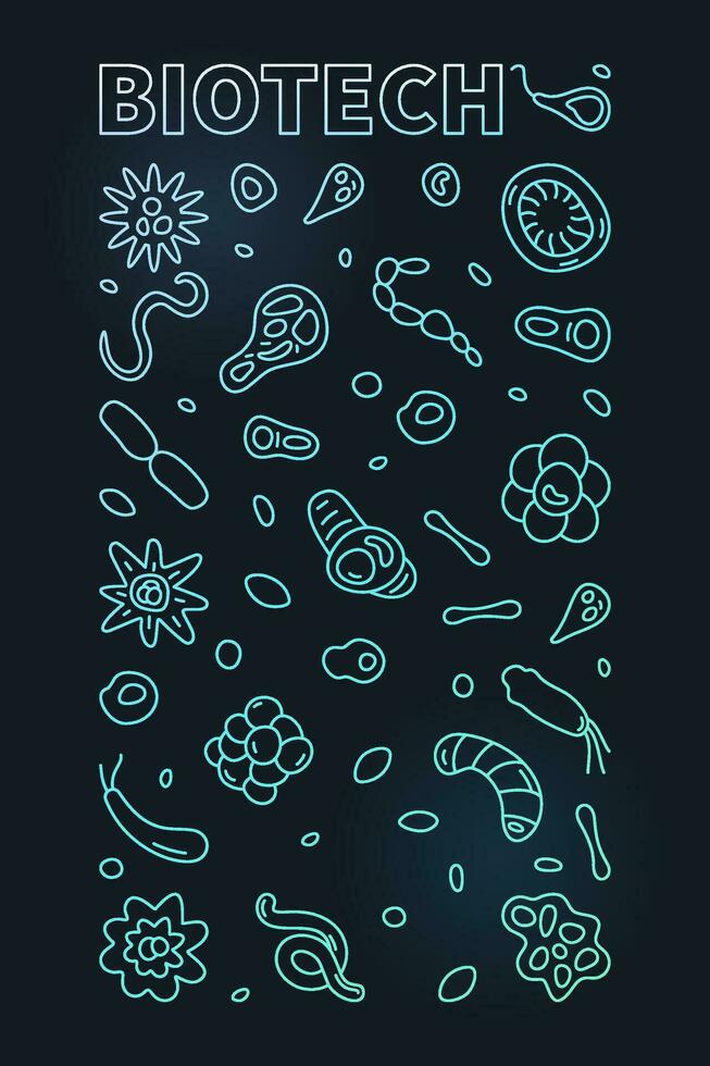 Biotech concept line vector colored vertical banner. Biotechnology outline modern illustration