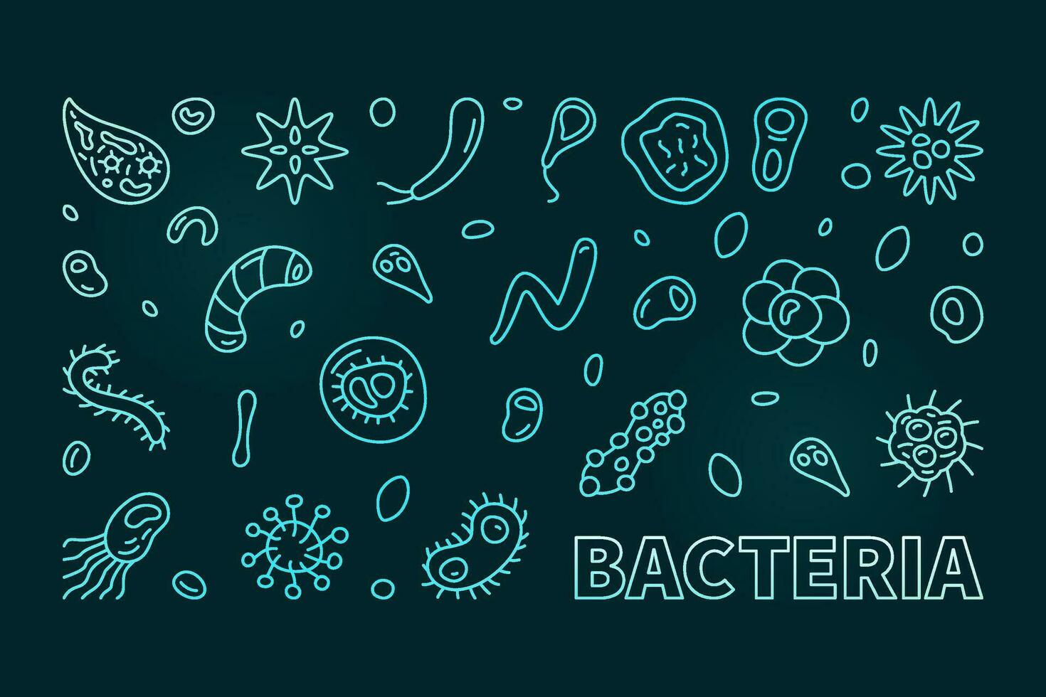 bacterias concepto Ciencias horizontal de colores bandera con bacilos contorno símbolos - vector ilustración