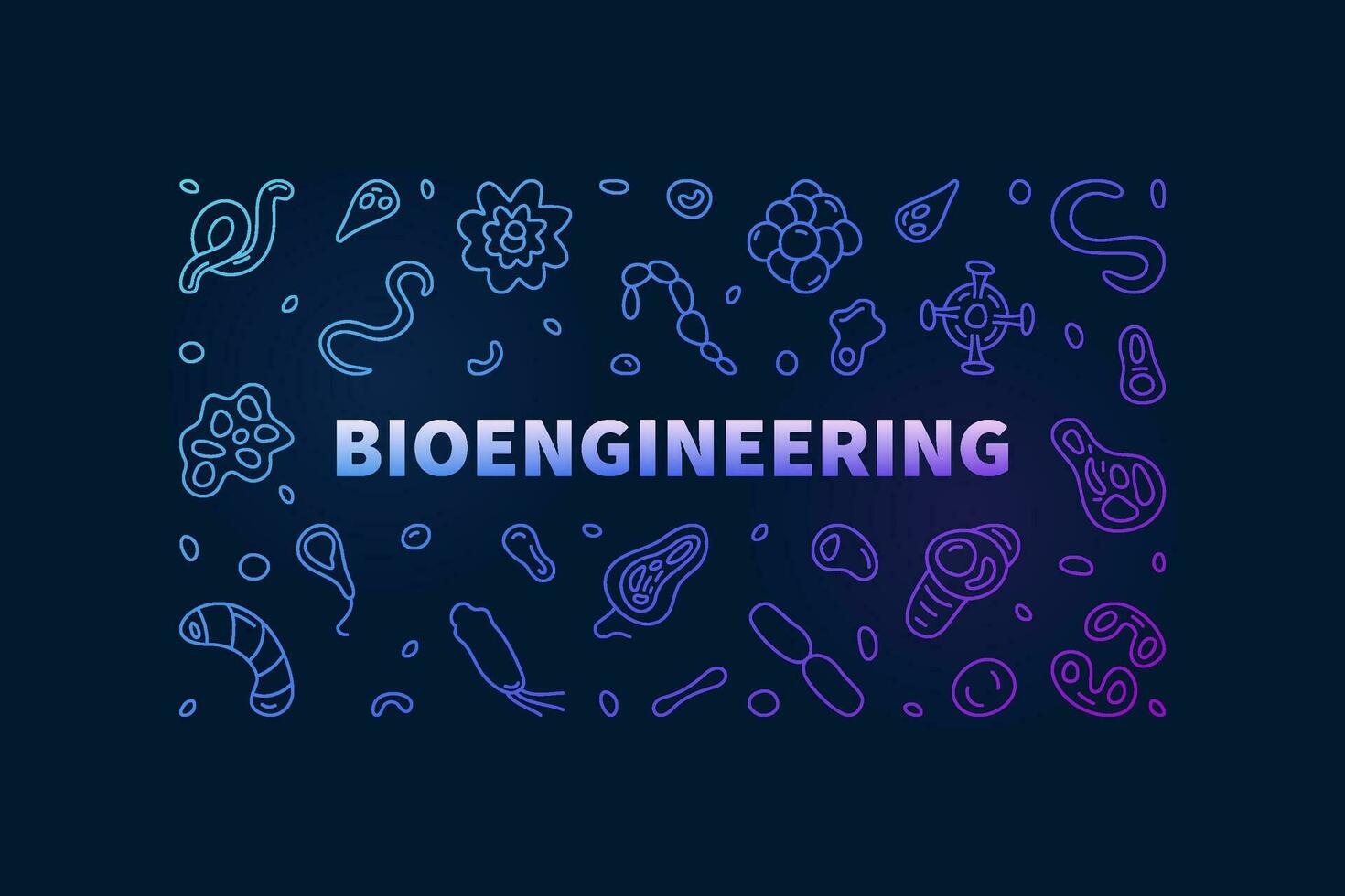 Bioengineering vector Research concept horizontal blue outline banner - Bio Engineering creative illustration