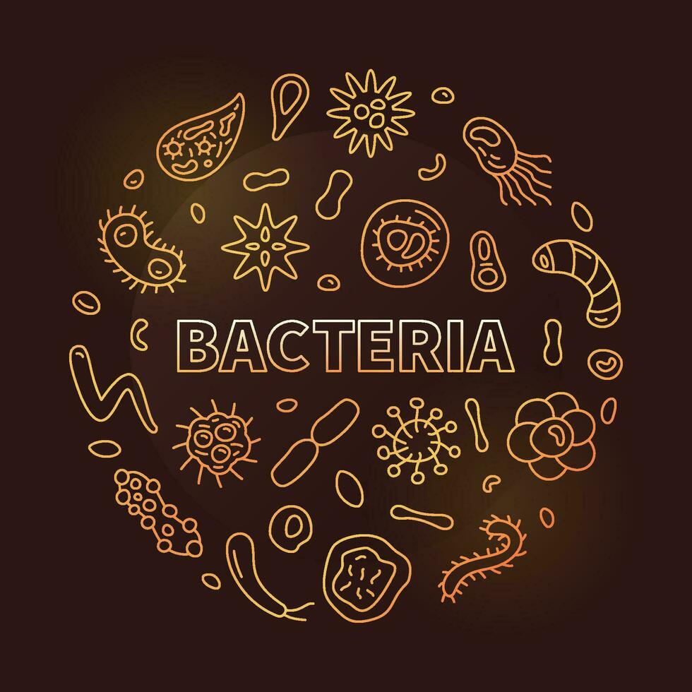 Bacteria concept vector golden round banner with bacterium thin line symbols - Science modern illustration