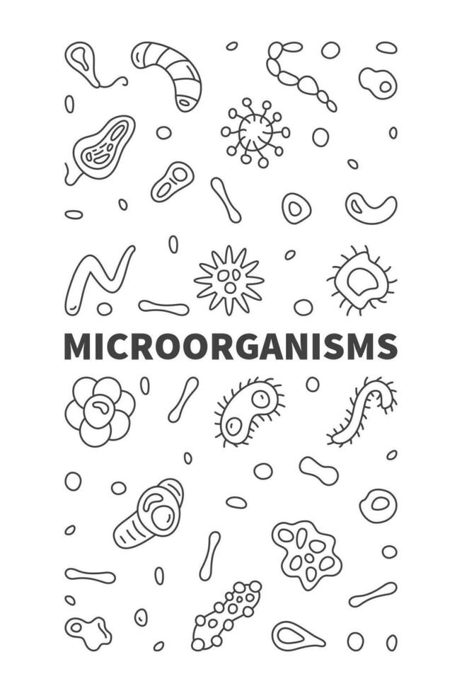 Microorganisms vector Micro Organisms concept line vertical banner with Microorganism outline symbols