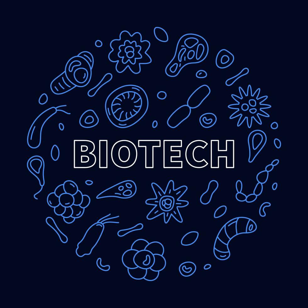 biotecnología concepto contorno vector redondo azul bandera - biotecnología Ciencias ilustración