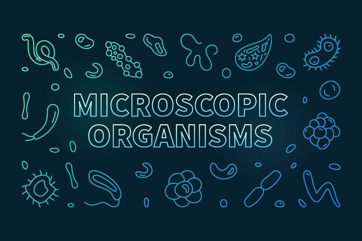 Microscopic Organisms vector Bacteriology concept line colored horizontal banner - Microorganisms illustration