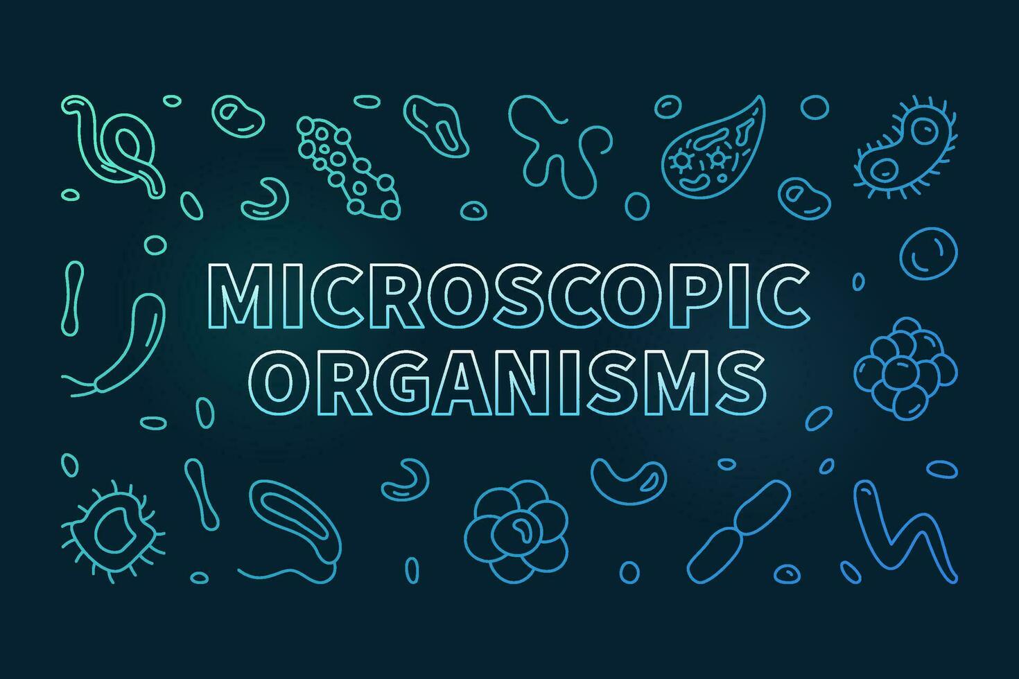 microscópico organismos vector bacteriología concepto línea de colores horizontal bandera - microorganismos ilustración