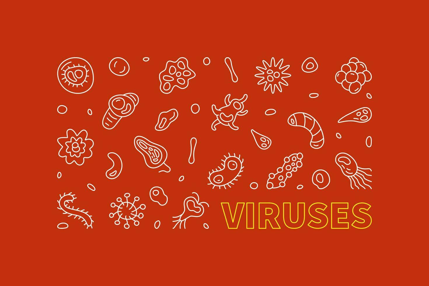 Viruses concept outline vector creative horizontal banner made with virus line symbols