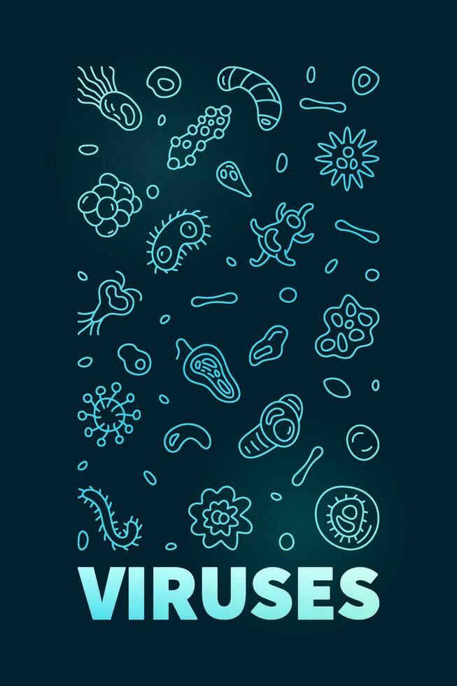 Viruses concept outline vector blue vertical banner made with virus linear signs