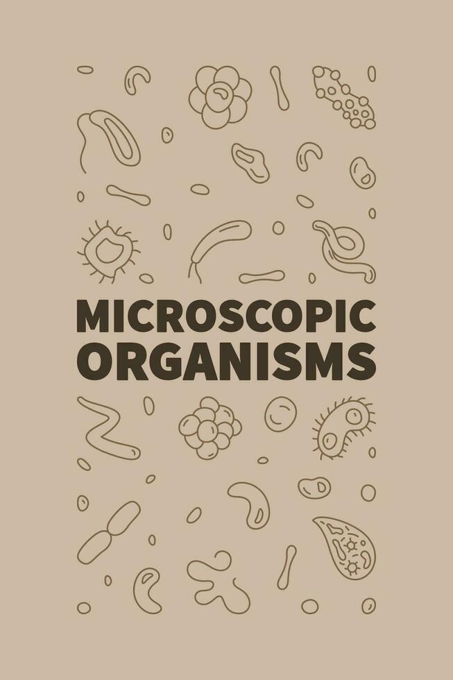 Microscopic Organisms vector Bacteriology concept line brown vertical banner - Microorganism illustration