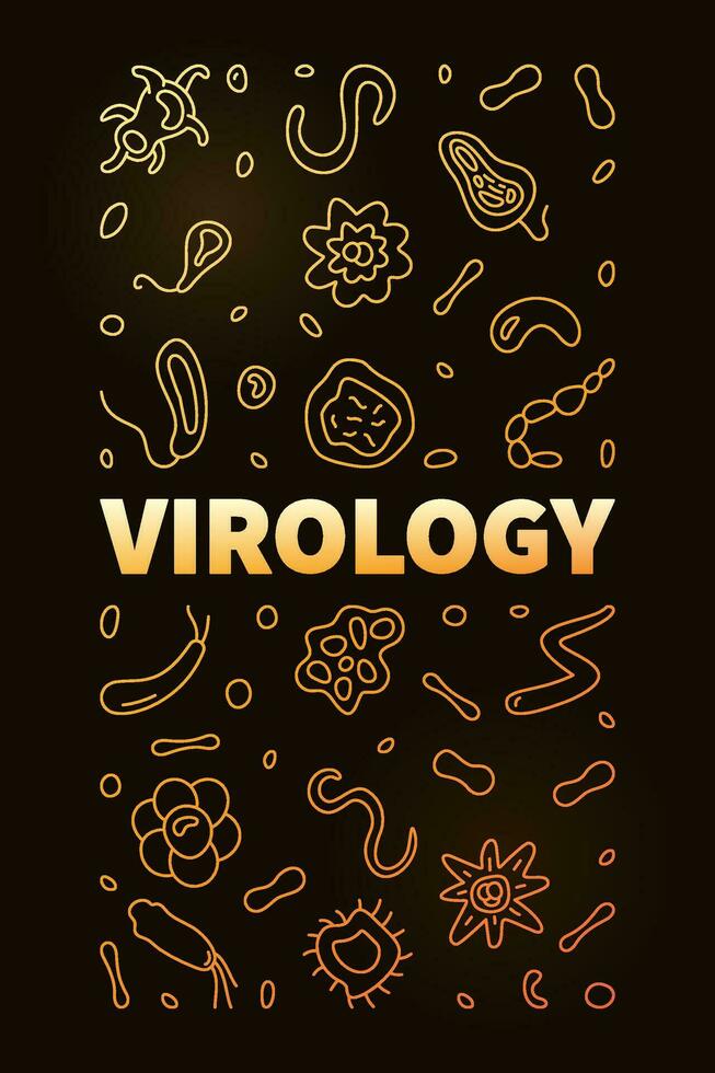 virología vector micro biología y virus concepto contorno dorado ilustración o vertical bandera