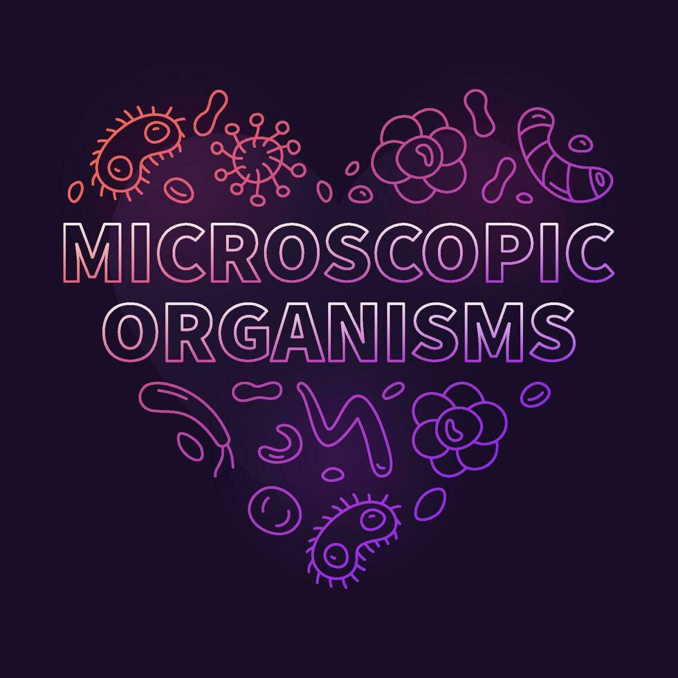 Microscopic Organisms vector Bacteriology concept thin line colored heart shaped banner - Microorganisms illustration