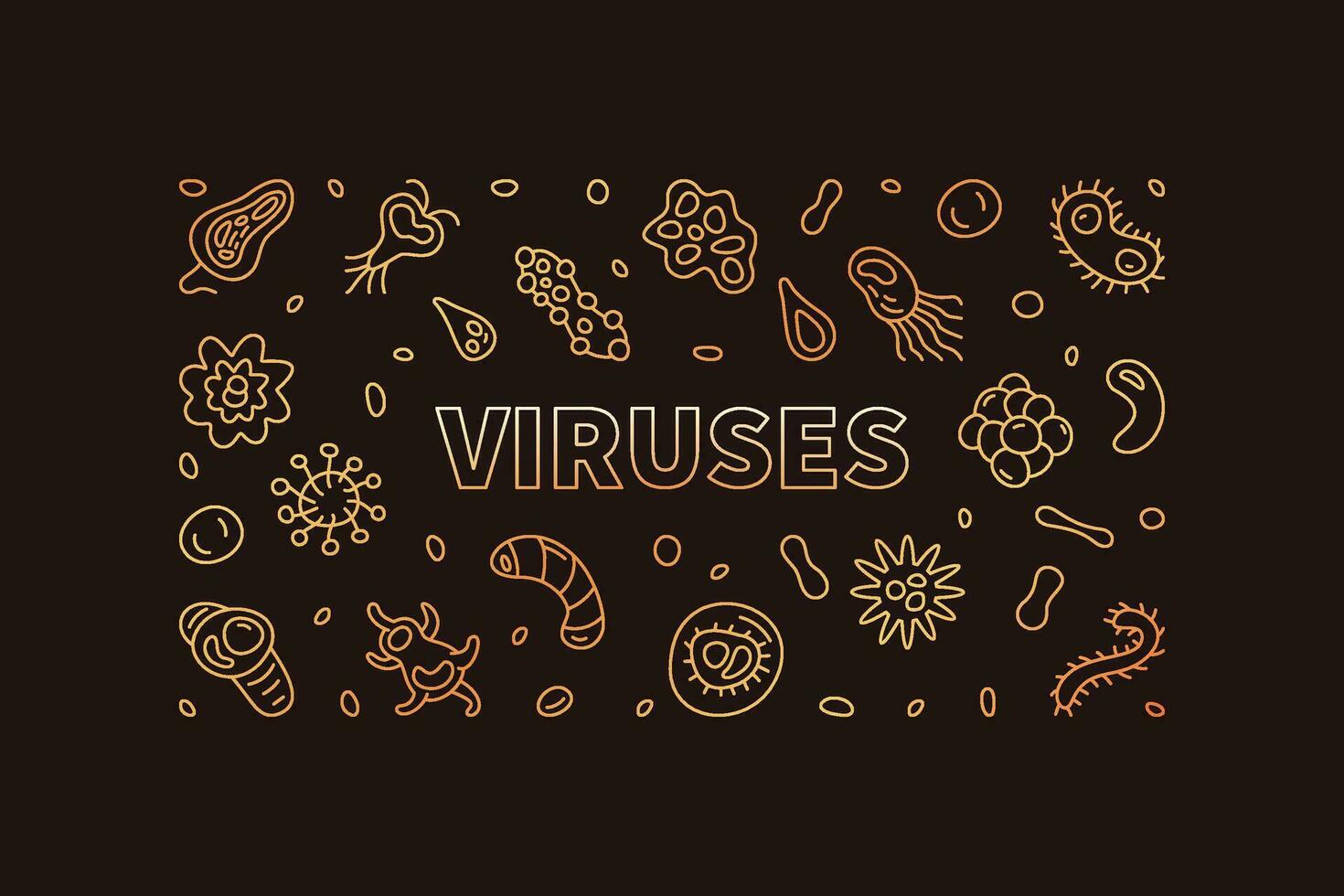 Viruses concept outline golden horizontal banner made with virus outline signs - vector illustration