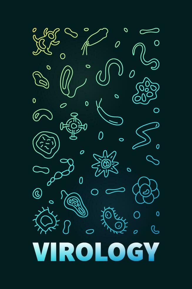 Virology concept Science and Virus outline colored vertical banner - vector illustration