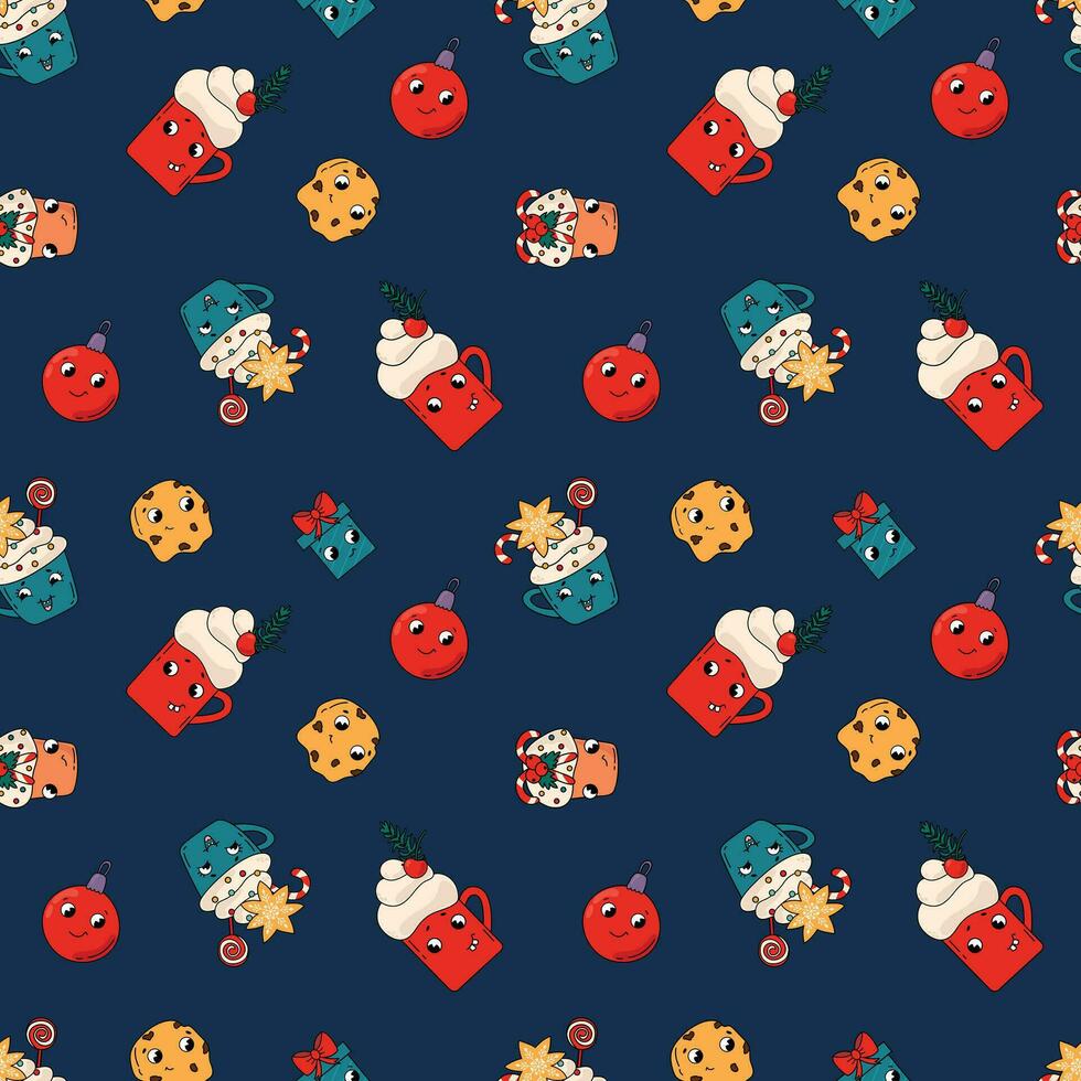 Seamless patterns Christmas in retro style. Design for fabric, textile, wallpaper, packaging. vector