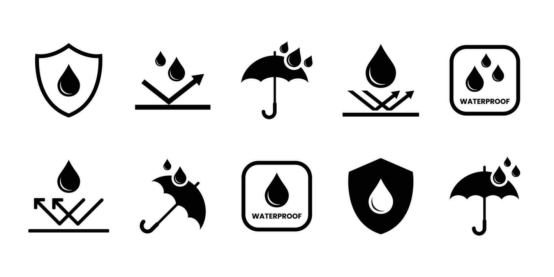 Waterproof icons. Collection of water resistant signs. Vector illustration.