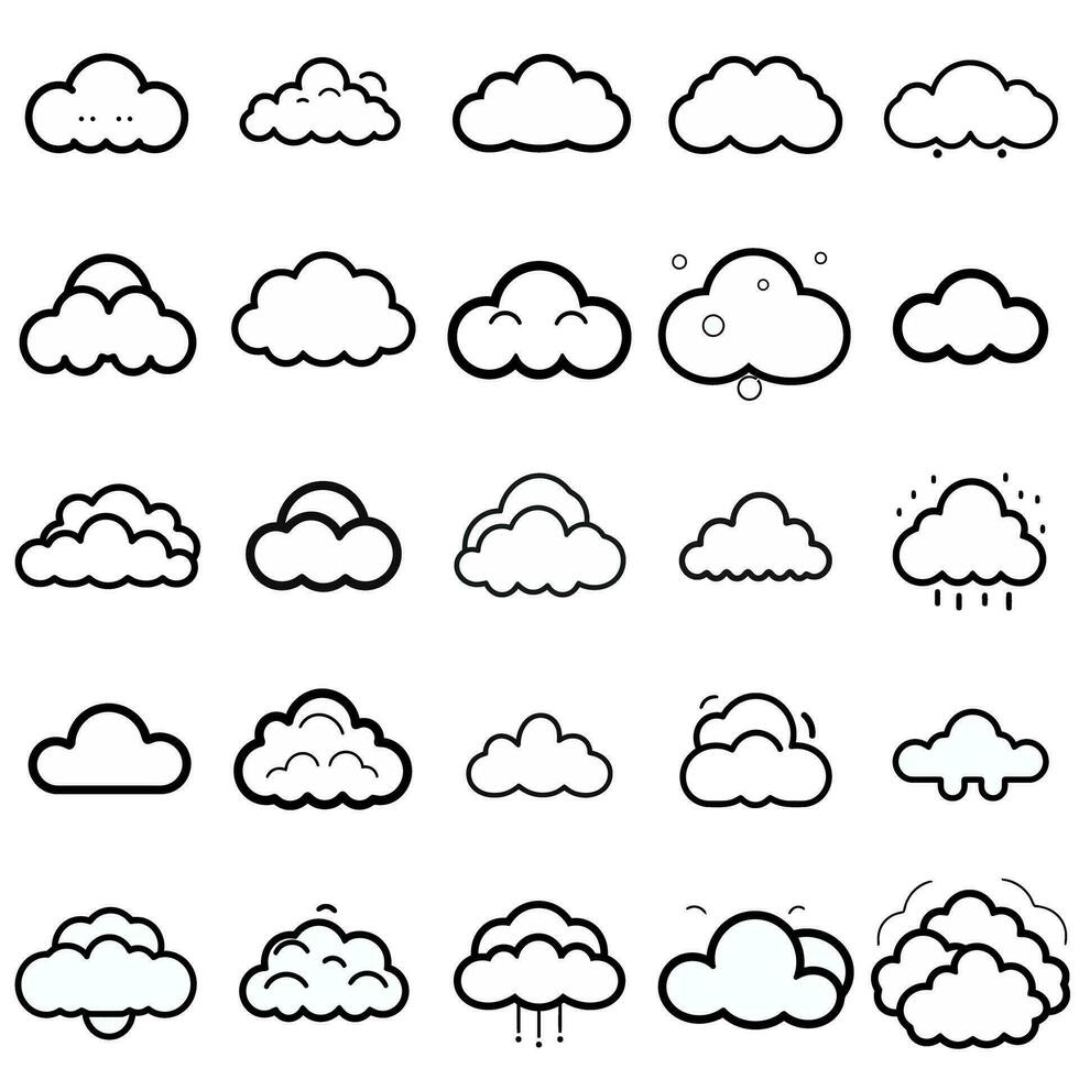 negro contorno nube cielo icono conjunto vector